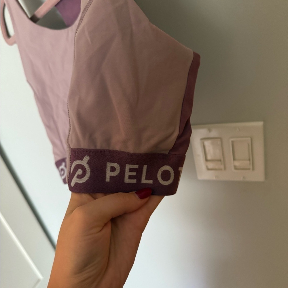 Peloton Cadent V-Back Bra in a mauve/pink color with a maroon inner lining - Picture 3 of 5
